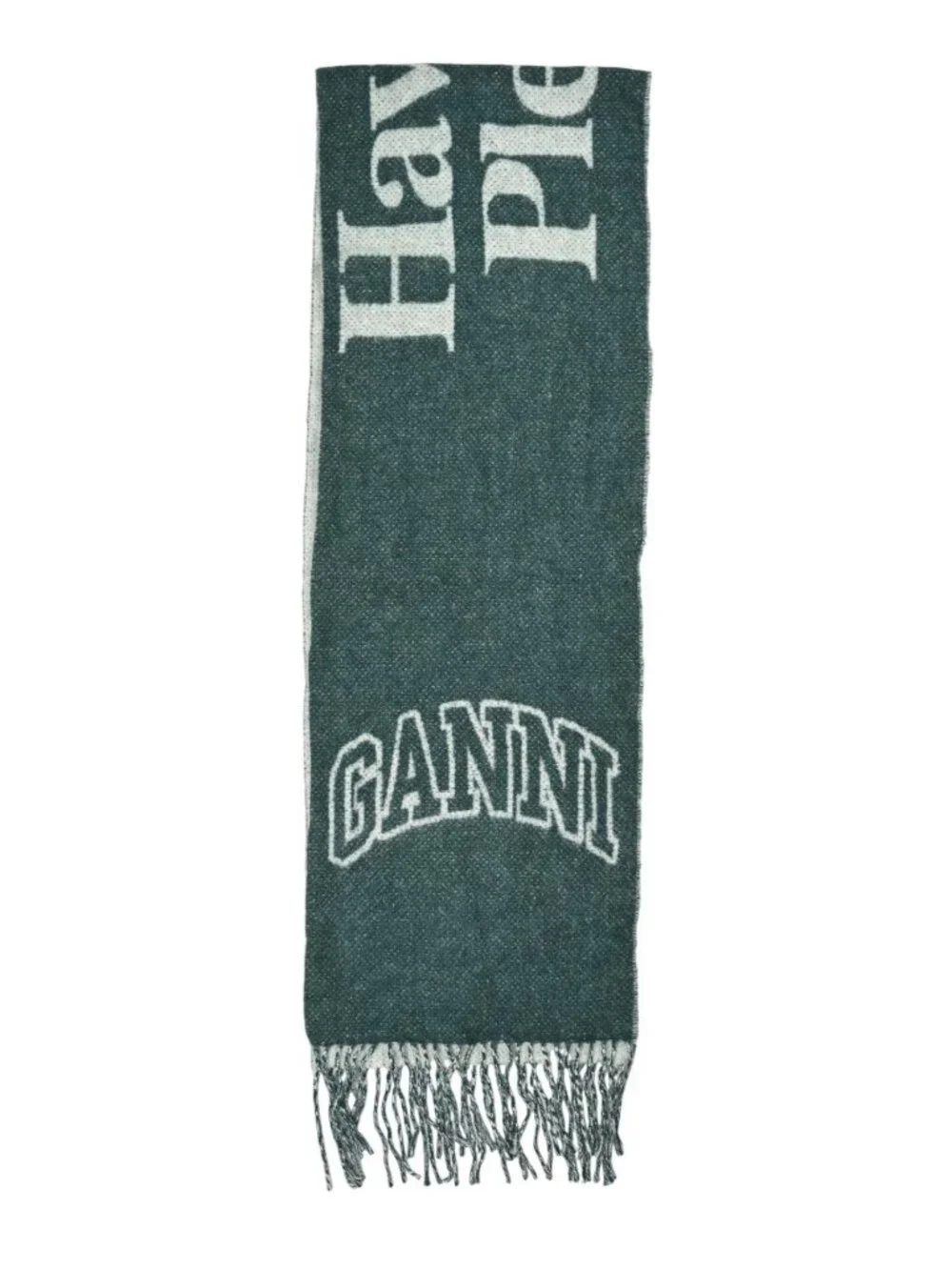 GANNI Narrow Scarf Please Recycle in Forest Night